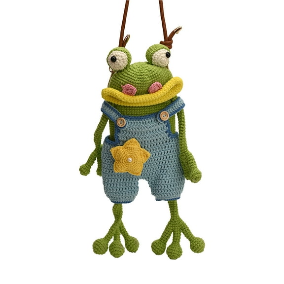 Fasiaou Women's Cute Crochet Frog Crossbody Bag, Handmade Sausage Mouth Knitted Animal Purse, Cute Cartoon Woven Small Shoulder Bag,Blue