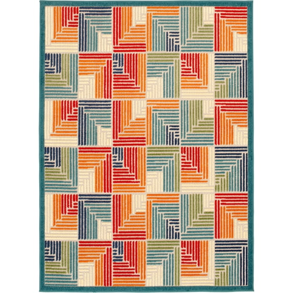 Loomaknoti Fortune Nevil 5' x 7' Orange Geometric Indoor/Outdoor Area Rug