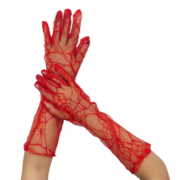 Todos Los Guantes De Gasa Larga Accesorio De Disfraz De Halloween Encaje De Tela De Araña Mitones