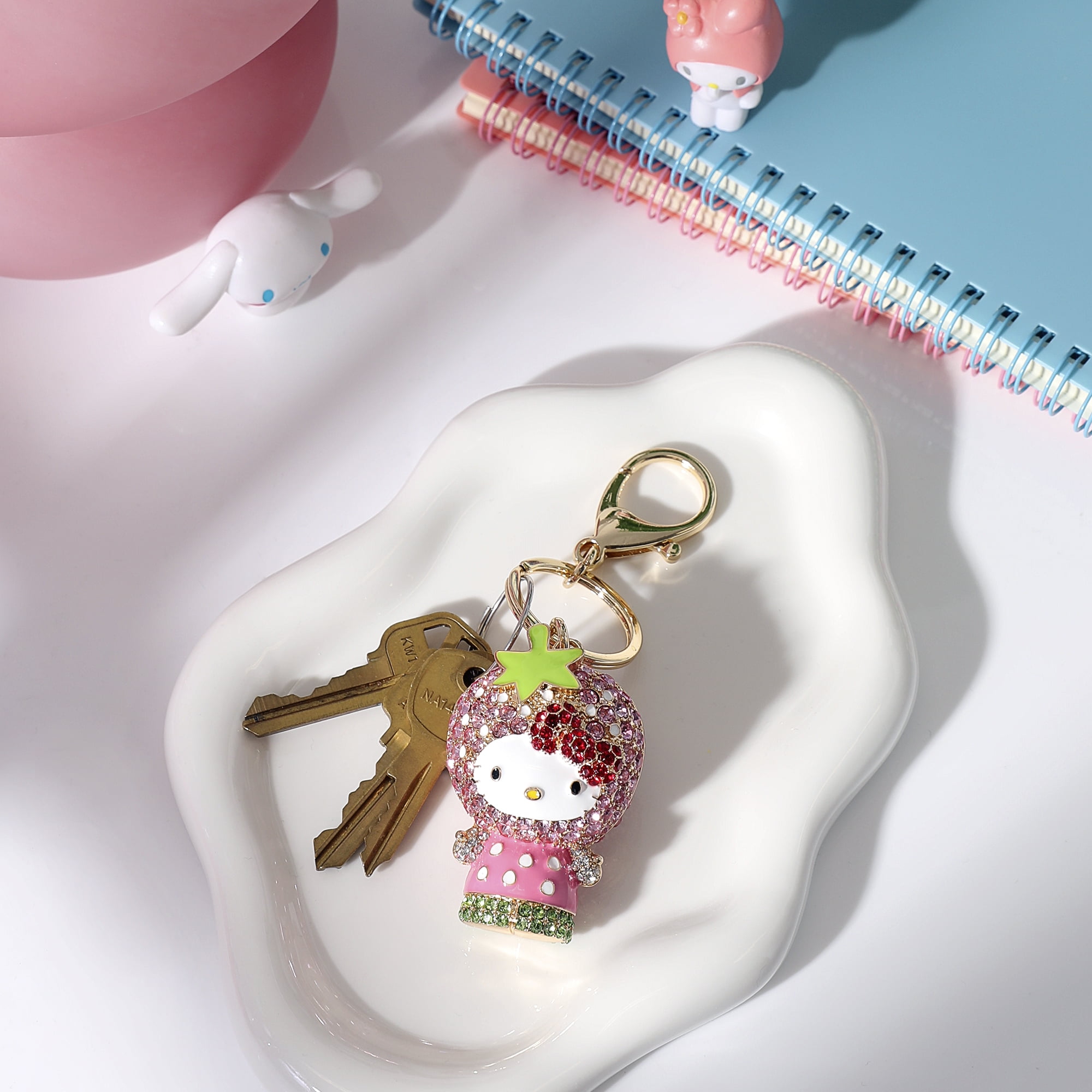 Hello Kitty x Strawberry Shortcake Crystal Pavé Bag Charm Keychain – Officially Licensed