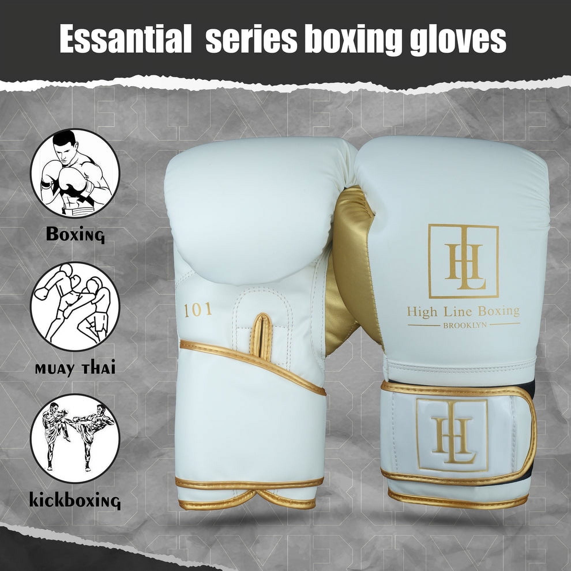 High Line White Boxing Gloves for Men and Women| Premium Punching Gloves/Boxing Training Gloves Made with Faux Leather| Free Wrist Wraps and Bag Included (10 oz, 12 oz, 14 oz & 16 oz)