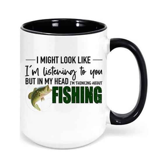 Fishing Mug, Thinking About Fishing, Fishing Gift, Fishing Coffee Cup, Fisherman Mug, Gift For Fisherman, Dad Mug, Father's Day Gift, Fish, BLACK