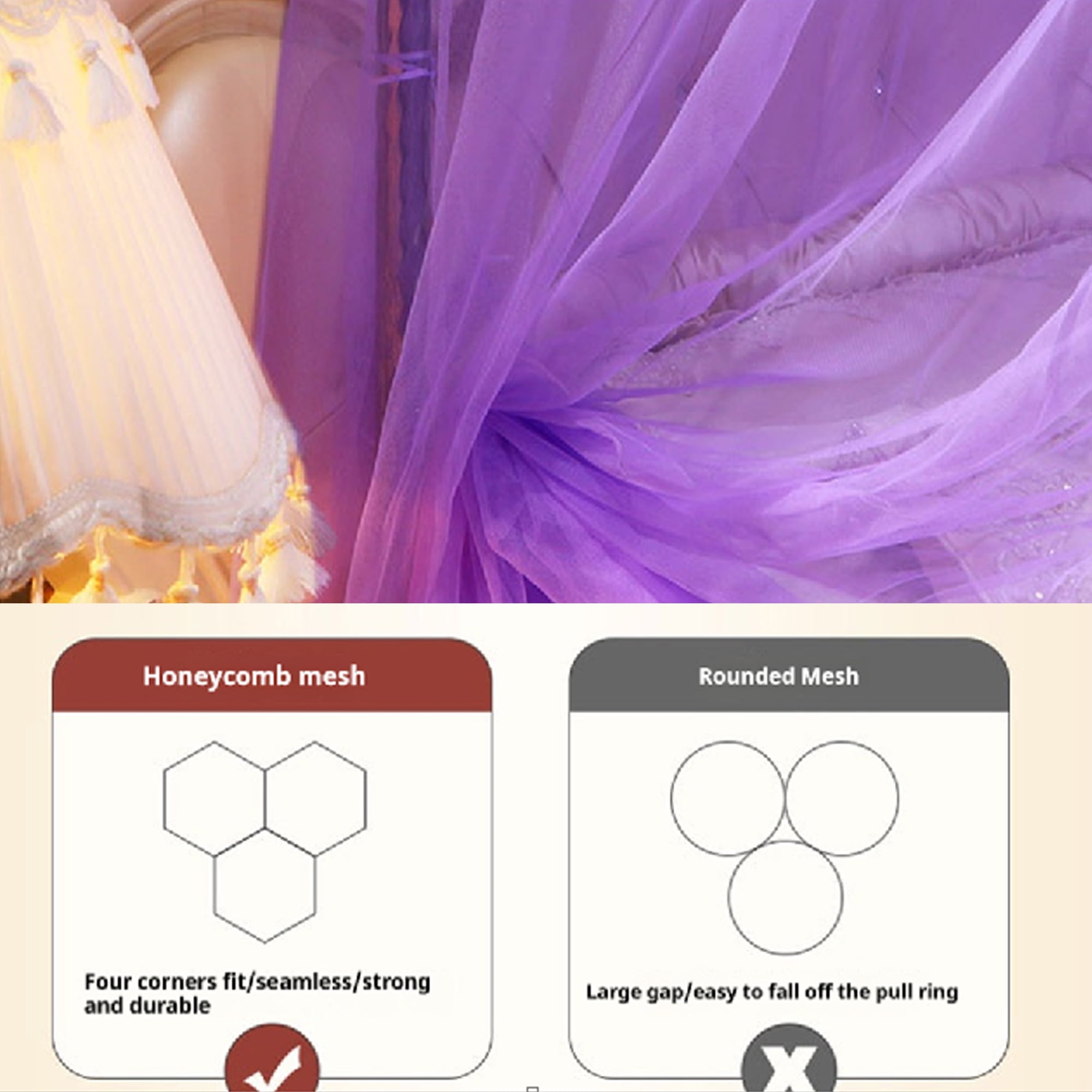 4 Corners Post Ruffle Canopy Bed Curtains for Girls Kids Adults - Cute Cozy Drape Square Netting - 3 Opening Mesh Net Canopy - Princess Bedroom Decoration