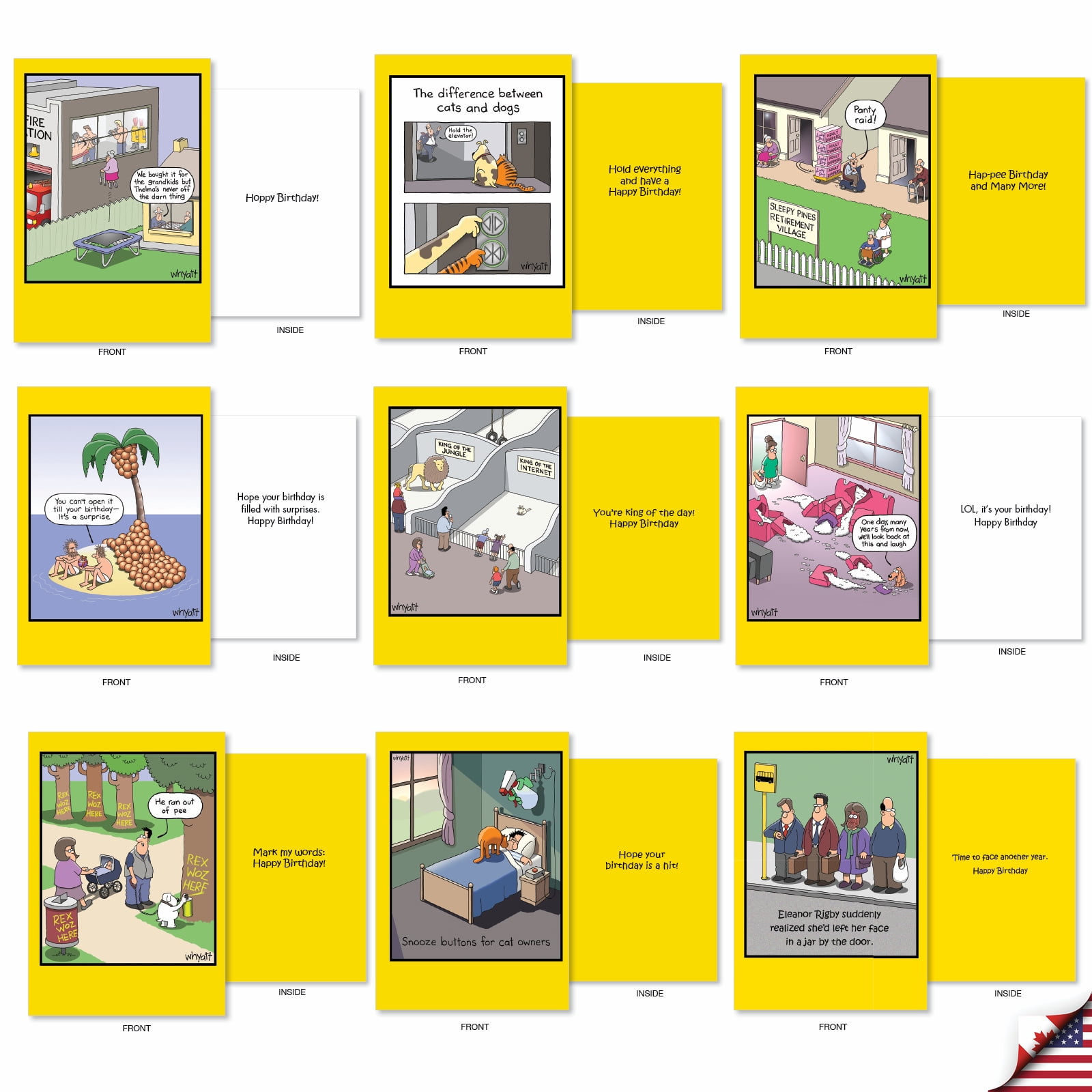 NobleWorks 36 Assorted Box Set Hilarious Birthday Greeting Cards w/5 x 7 Inch Envelopes (36 Designs, 1 Each) Whyatt's Best Wishes