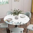 thumbnail image 5 of Thanksgiving Round Tablecloth for 45-54 Inch Tables, Fitted Table Cover with Elastic Edge, Blue White Pumpkin Autumn Fall Leaf Waterproof Outdoor Table Cloth Protector for Patio Garden Dinner Picnic, 5 of 9