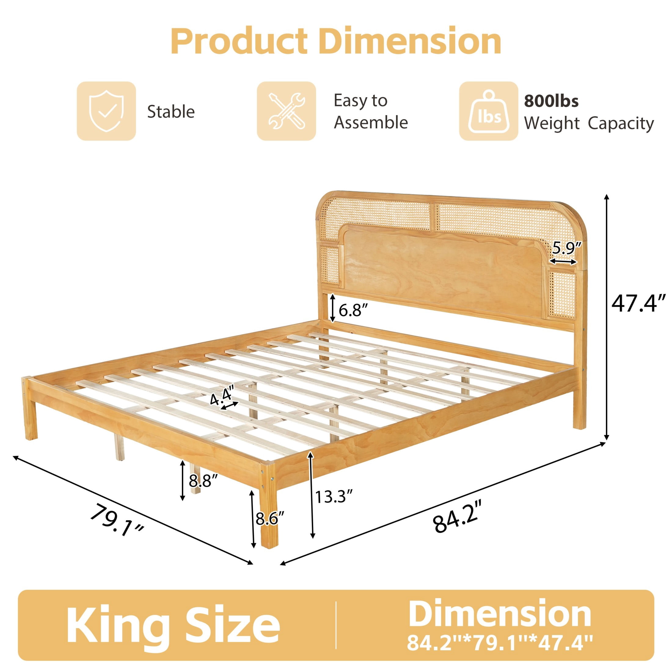 Christopher Knight Home Bohemian King Platform Bed with Rattan Headboard, Solid Wood Frame, Oak