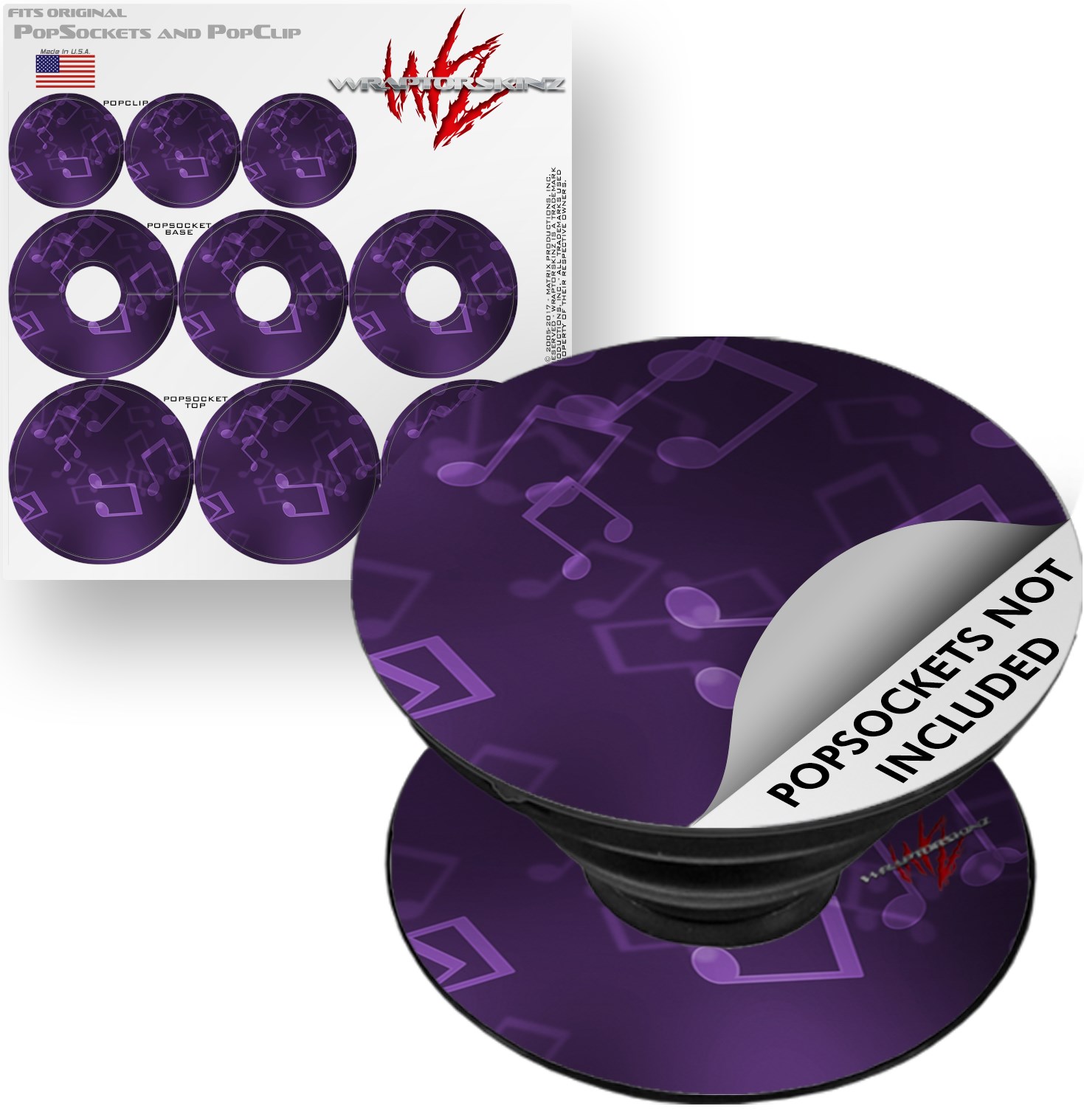 Decal Style Vinyl Skin Wrap 3 Pack for PopSockets Bokeh Music Purple (POPSOCKET NOT INCLUDED) by WraptorSkinz