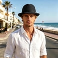 thumbnail image 2 of SGMVNU Fedora Hat for Men Breathable Mesh Wide Brim Lightweight Crushable Straw Sun Hats Beach Vacation, Black, One Size, 2 of 5