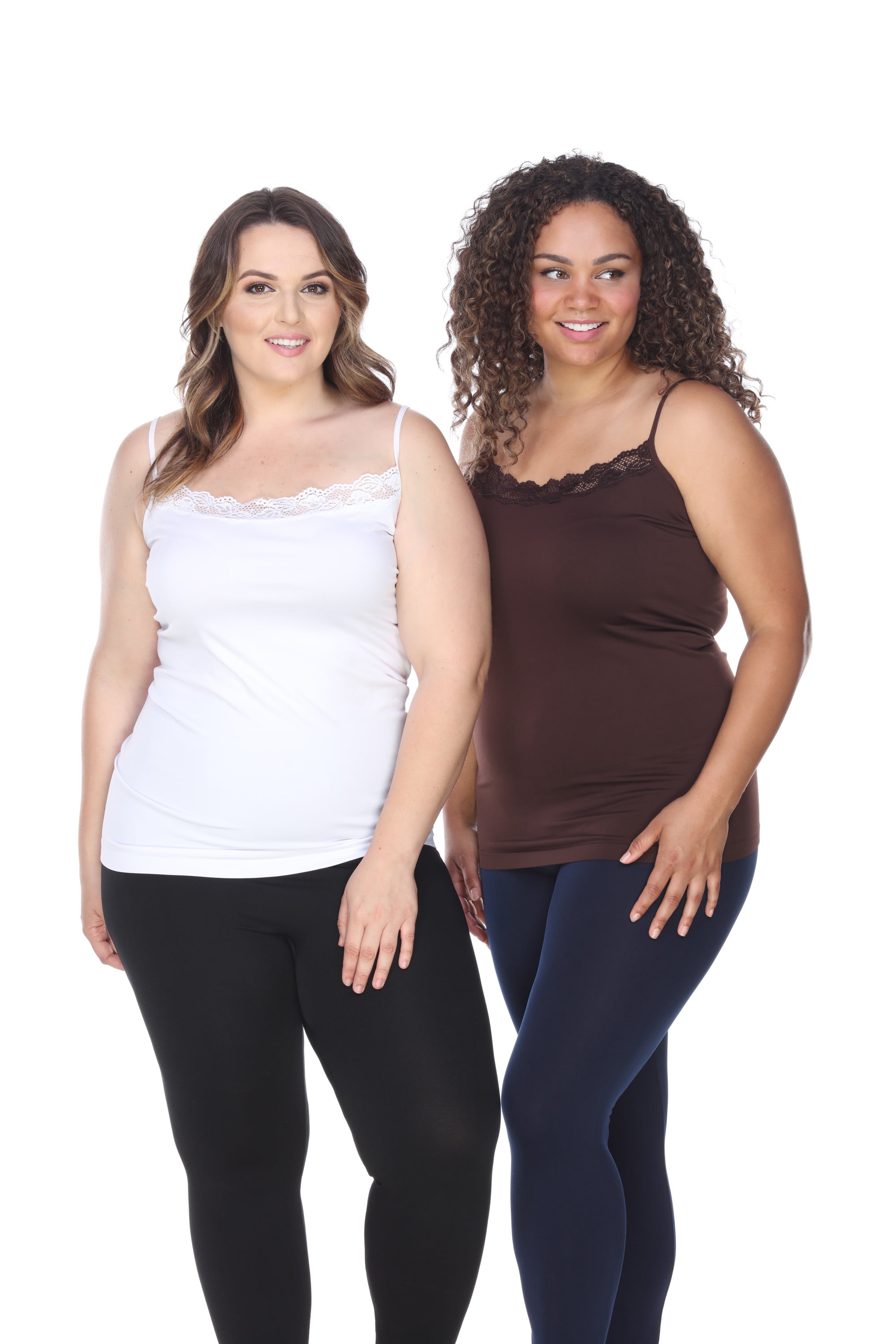 Women's Plus Size Lace Trim Tank Top Black One Size Fits Most Plus - White  Mark