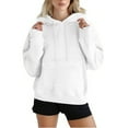 thumbnail image 2 of Dazajoo Womens Hooded Sweatshirt with Flap Button Pocket Fall Winter Drawstring Pullover Tops Long Sleeve Lightweight Athletic Hoodies,White,S, 2 of 9