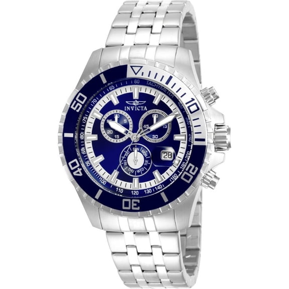Invicta Men's Pro Diver Silver-Tone Ss Chrono Blue Dial Movement: Quartz