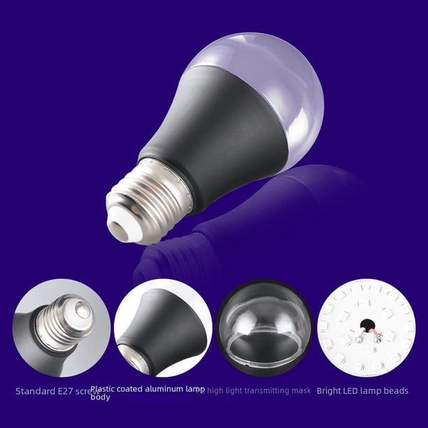 Bombilla de luz ultravioleta violeta de 10 W, bombilla fluorescente decorativa para casa embrujada de Halloween, 395 nm, fuente de alimentación enchufable de tamaño compacto