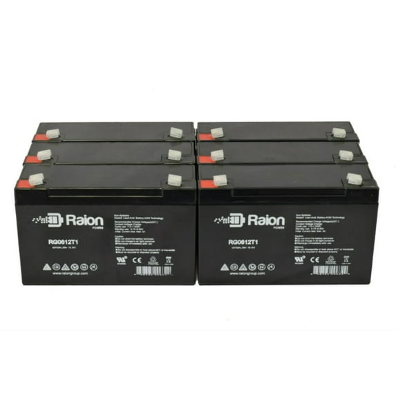 Raion Power 6V 12Ah Replacement Battery for Technacell EP6100 - 6 Pack