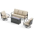 thumbnail image 3 of Summit Living 4 Pieces Patio Conversation Set with 45" Fire Pit Table Outdoor Furniture Metal Sofa for 5 Person, Beige Cushions, 3 of 17