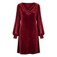 thumbnail image 6 of ClodeEU Women's Long Sleeve V Neck Velvet Mesh Sequin Embellished Dress,Fall Trendy Tunic Dress Wine,Womens Plus L, 6 of 6