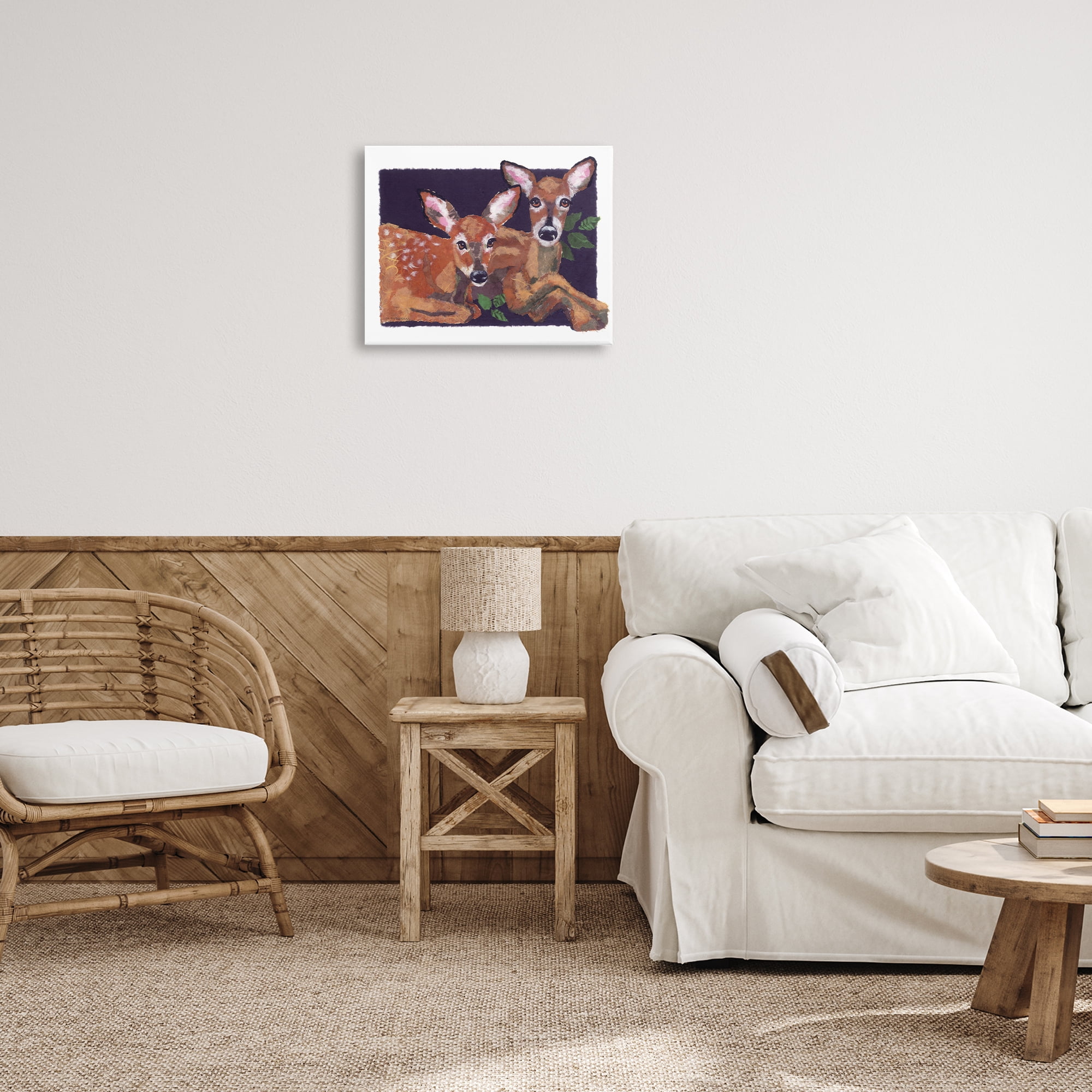 Stupell Industries Fawn Siblings Portrait Animals & Insects Painting Gallery Wrapped Canvas Art Print Wall Art, 20 x 16