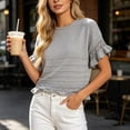 thumbnail image 7 of dazeni Sweaters for Women Ruffle Flare Short Sleeve Knit Crochet Pullover Hollow out Oversized Crewneck Tops Gray, 7 of 7