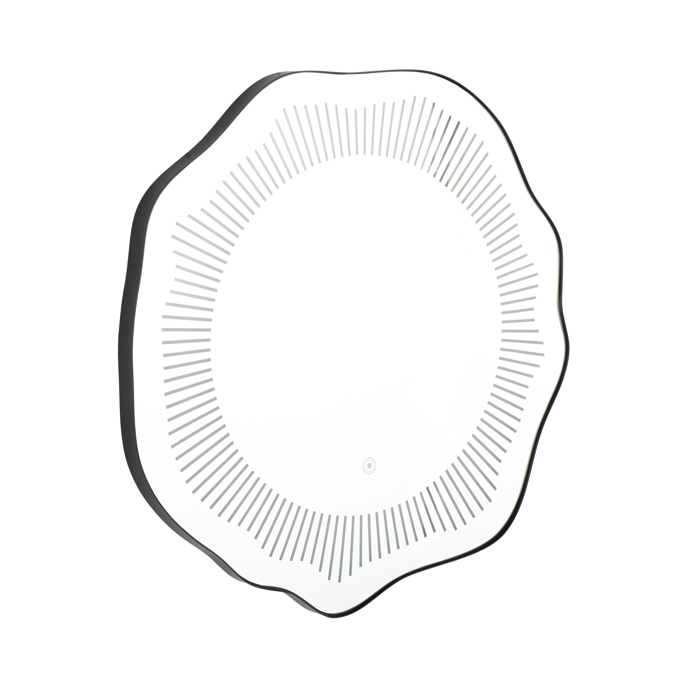 DecMode 26" x 25" Silver Wavy LED Abstract Wall Mirror with Radial Pattern