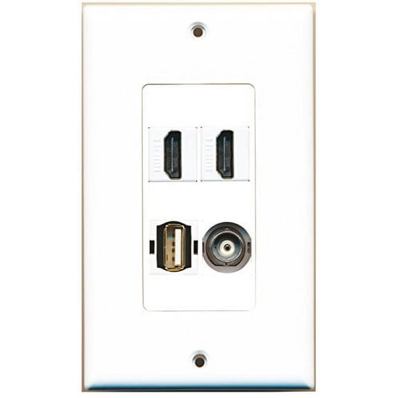 RiteAV - 2 Port HDMI 1 Port USB A-A 1 Port BNC Wall Plate Decorative