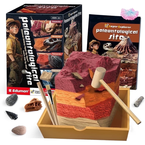 Piano Potato Paleontological Site Fossil Dig Kit for Kids, 4 Eras Layered Excavation Kit with Dinosaur Fossils & Geology Tools, STEM Educational Paleontology Toy for Boys & Girls Ages 6-12