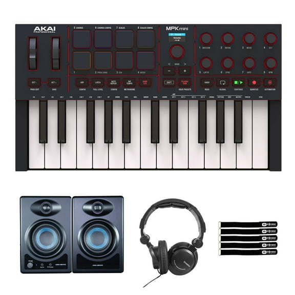 Akai Professional MPK Mini 4 25-Key MIDI Keyboard Controller Black with Monitors & Headphones Package