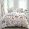thumbnail image 2 of Coral Pink Grey Coastal Bedding 3 Piece Duvet Cover Set Twin Size, Summer Beach Starfish Coral Nautical Rustic Soft Microfiber Comforter Cover with Zipper Closure & Pillowcases, Quilt Cover, 2 of 9