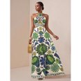 thumbnail image 5 of Green Floral Print Halter Neck Maxi Dress With Cut-Out Waist And Tiered Skirt For Vacation Party, 5 of 6