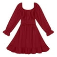 thumbnail image 6 of LIIPEE Girls Dresses Solid Color Long Sleeve Square Neck Backless A-Line Sundress Child Elegant Birthday Wedding Weekend Dress,Red,160, 6 of 6