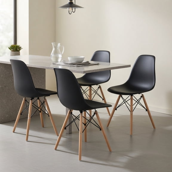 Spaco 4 Pieces Modern Armless Dining Chair Set with Wood Legs-Black, Lounge Chair, Dining Room Chair for Kitchen, Dining, Bedroom, Living