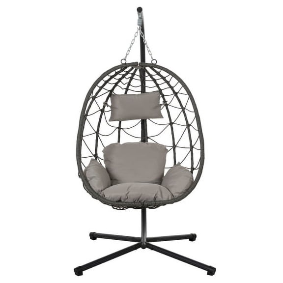 Light Gray Egg Chair with Stand for Indoor and Outdoor Use-Wicker Hanging Swing Chair for Patio,Bedroom,Living Room,and Balcony