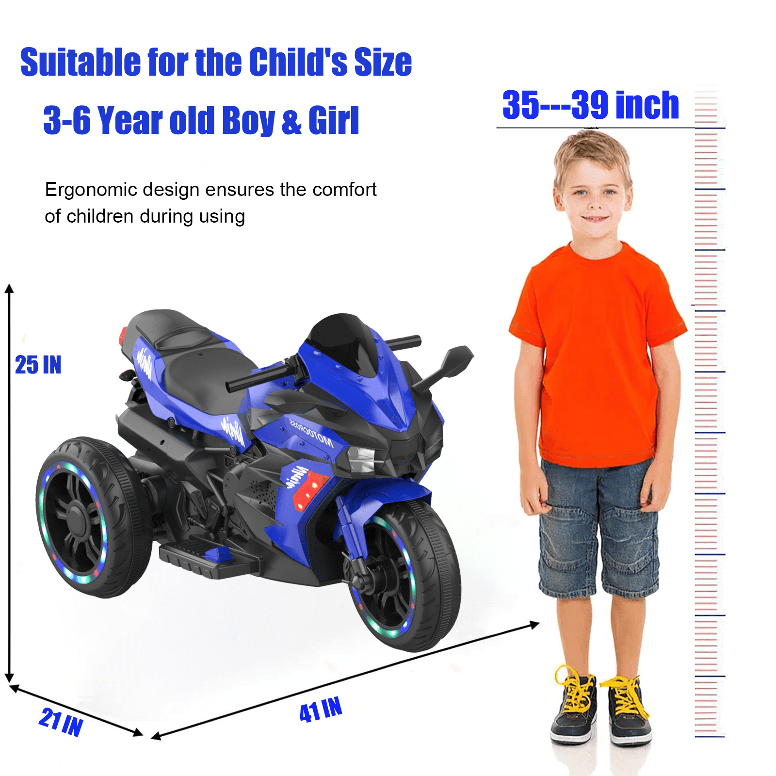 HNH 12V Ride on Motorcycle, Electric Kids Motorcycle, Powered Ride on Motorcycle for 3-6 Years Old, Colorful
