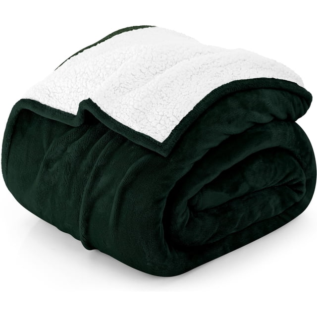 Colcha Utopia, cama Sherpa, tamaño queen, color verde bosque, 230 x 230 cm