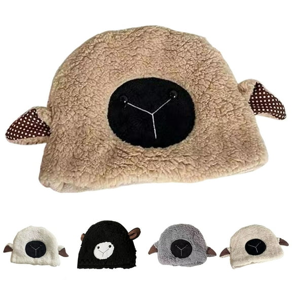 Plush Hat Cute Fuzzy Cozy Thickened Stretchy Keep Warm Soft Autumn Winter Sheep Lamb Ears Girls Cap for Daily,Beige