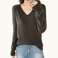 thumbnail image 2 of HAiming Women's Knitted Sweater Solid Color Long Sleeved V-Neck Tops Fall Winter Casual Pullover Tunic Blouse, 2 of 3