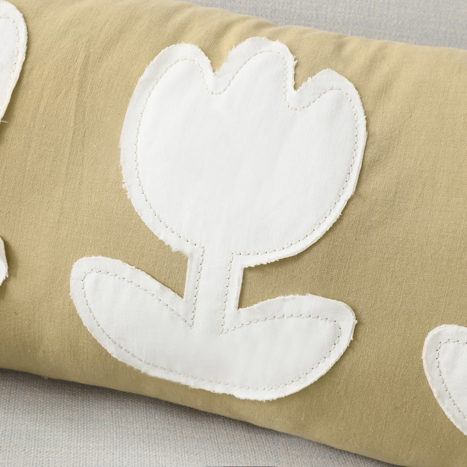 Phantoscope Easter Applique Flowers Throw Pillow with Tassel Pendants Decorative for Home, Couch, Living Room, Bedroom, 12" x 27.5", Light Coffee, 1 Pack