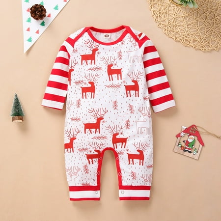 

Sodopo Christmas Baby Pajamas Newborn Baby Girls Long Sleeve Christmas Cartoon Deer Romper Jumpsuit Outfits One-Piece Coverall Baby Bodysuit