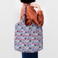 thumbnail image 4 of Xecao's Bees And Daisies Striped Canvas Tote Bag is a versatile choice for women, serving as a stylish beach bag, shopping bag,and reusable grocery bag., 4 of 5