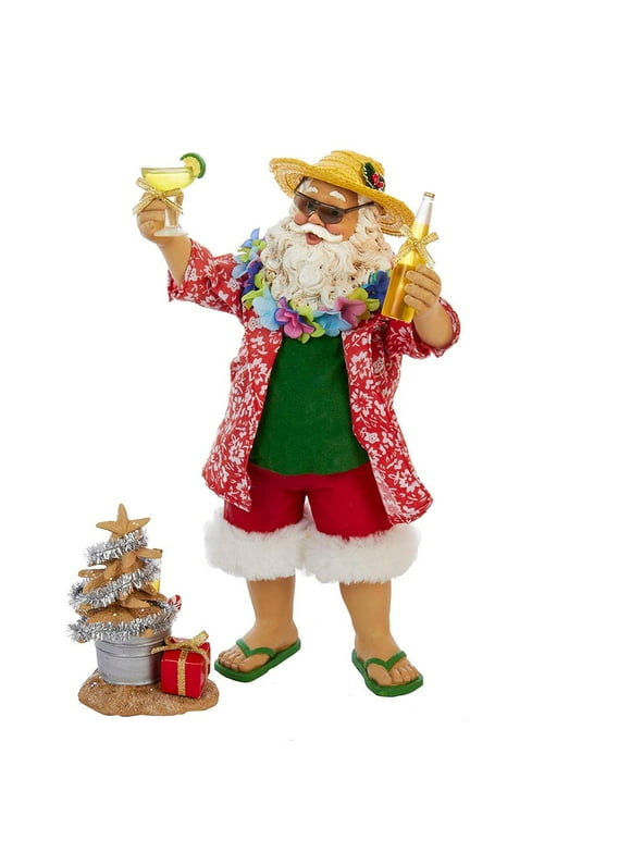 Kurt Adler 10-Inch Fabrich' Beach Santa Set of 2 Pieces