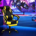 thumbnail image 4 of Magshion Chaise de Jeu avec Repose-Pieds Rétractable, Inclinable Ergonomique Réglable, Inclinable & Pivotante à 360° Style Course en Cuir PU pour Adolescent Adulte, Jaune, 4 of 4
