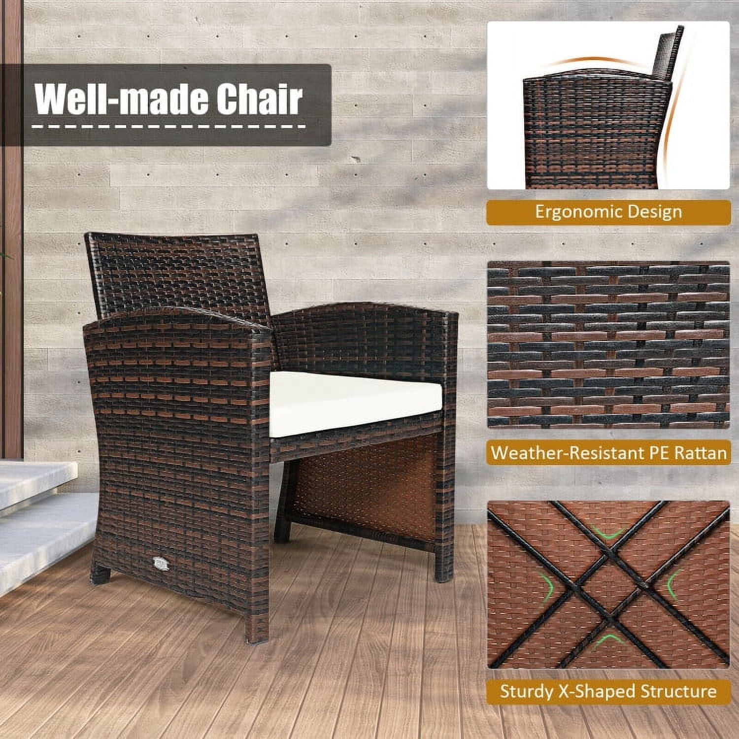 Aimee Lii 3 Pieces Patio Cushioned Wicker Conversation Set, Outdoor Sectional Set with with Glass Coffee Table, White Aimee Lii 3 Pieces Patio Cushioned Wicker Conversation Set, Outdoor Sectional Set with with Glass Coffee Table, White