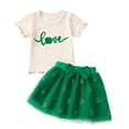 thumbnail image 2 of JIAYUE Outfit Sets For Kids Spring St Patricks Day Girls Cartoon Print Short Sleeve Crew Neck Pullover T Shirt and Mesh Skirt Lovely For Child Adorable Casual Outfits, 2 of 8