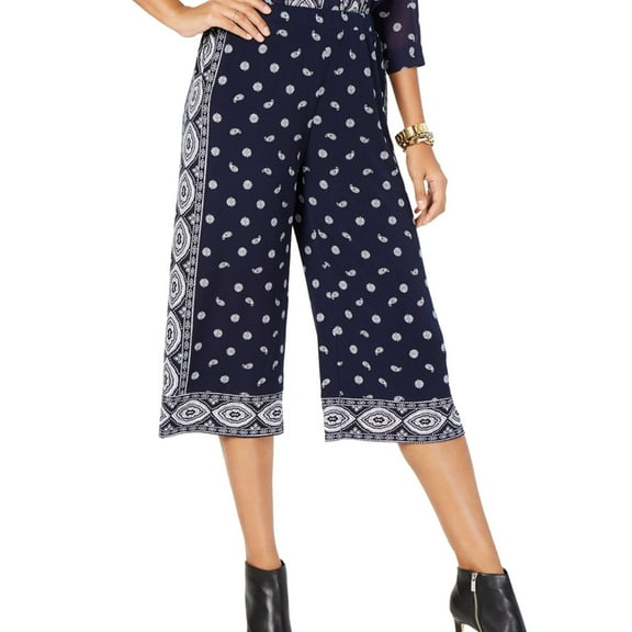 Michael Kors Womens Handkerchief Print Casual Cropped Pants, Blue, Small