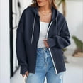 thumbnail image 6 of Women's Sweatshirts and Hoodies Clearance Women Solid Casual Loose Warm Hooded Sweatshirt Pocket Zipper Jacket Drawstring Top Plus Size Hoodies for Women with Zipper(Navy,S), 6 of 7