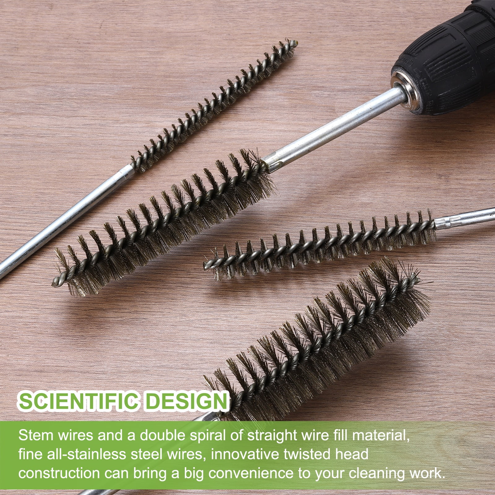 6pcs Pipe Cleaners Brush Set 1.77 Inch Stainless Steel Bristles Cleaning Brush with Ergonomic Handle for Bottles Straws Pipes Keyboards Tubes, Silver