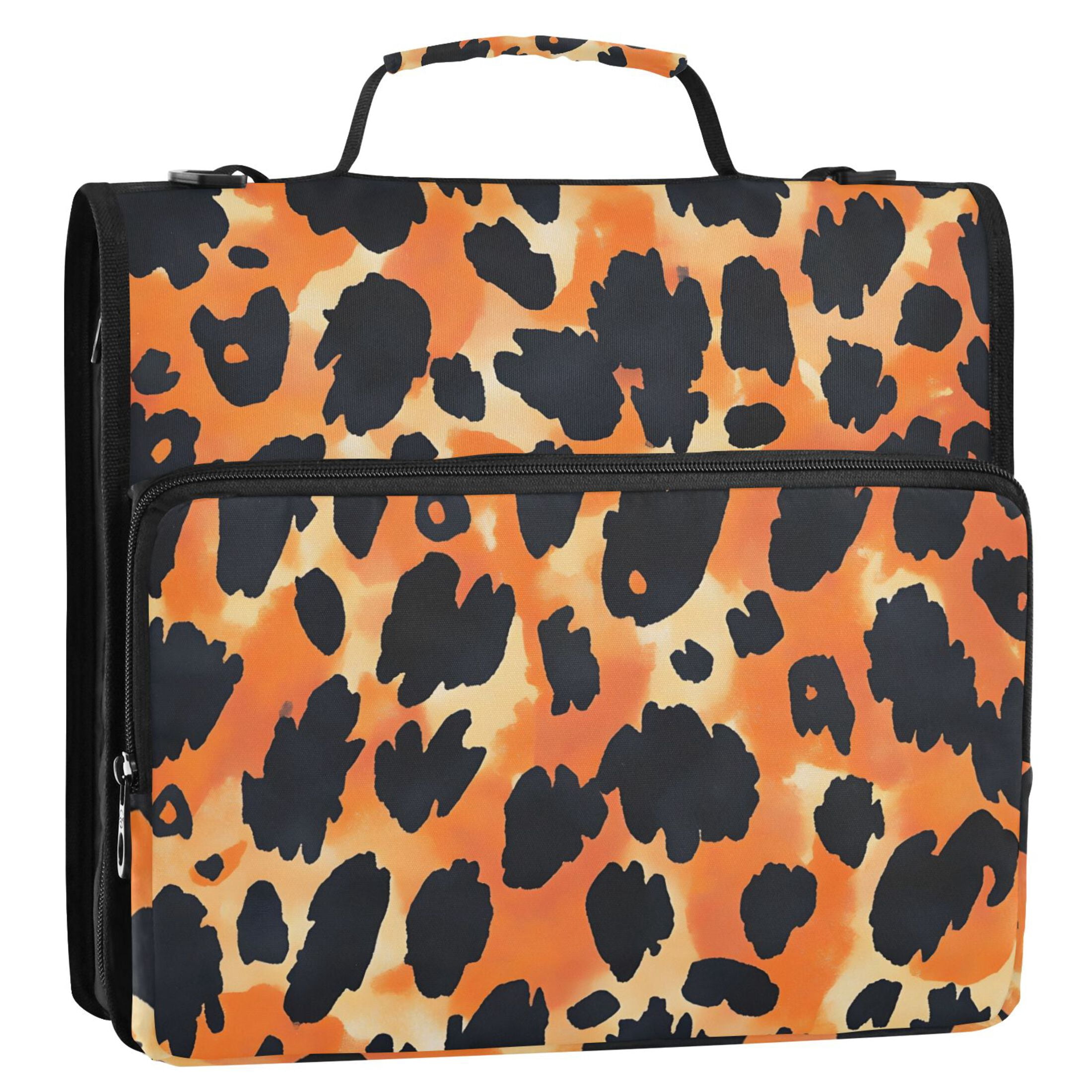 3 Ring Zipper Binder with Shoulder Strap Waterproof Trapper Keeper 2 Inch D-Ring 500 Sheets Capacity Orange Black Spots