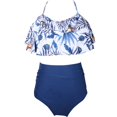 thumbnail image 1 of Maillots de Bain 2 Pcs pour Femmes Taille Haute Croisée Imprimé Floral, 1 of 5