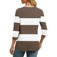 thumbnail image 5 of 3/4 Sleeve Shirts for Women Striped Prints Casual V Neck Tee T-shirts Fall Spring Going Out Tops Loose Fit (L, Brown), 5 of 8