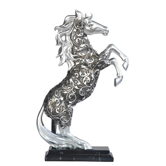 FC Design 12"H Decorative Craved Standing Silver Horse Figurine with Base Statue Sculpture Ornament Decoration Home/Room Decor and Unique Gift Ideas for Housewarming, Holidays and Birthdays