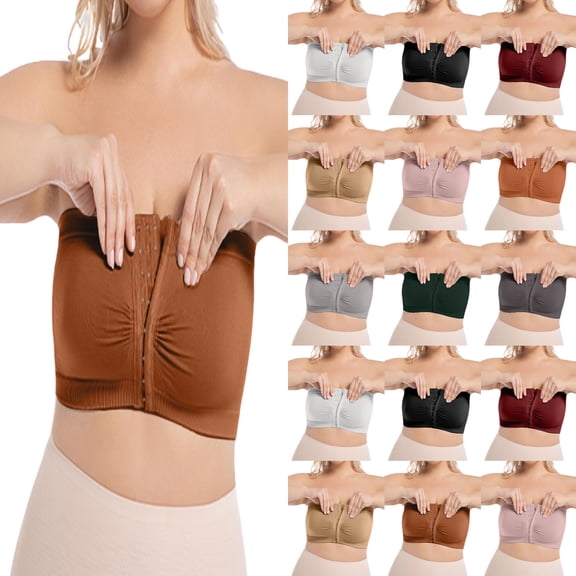 Plus Size Strapless Bras for Women, Front Closure Lace Wireless Bandeau Bra, Non- Support Bra for Everyday & Casual Wear
