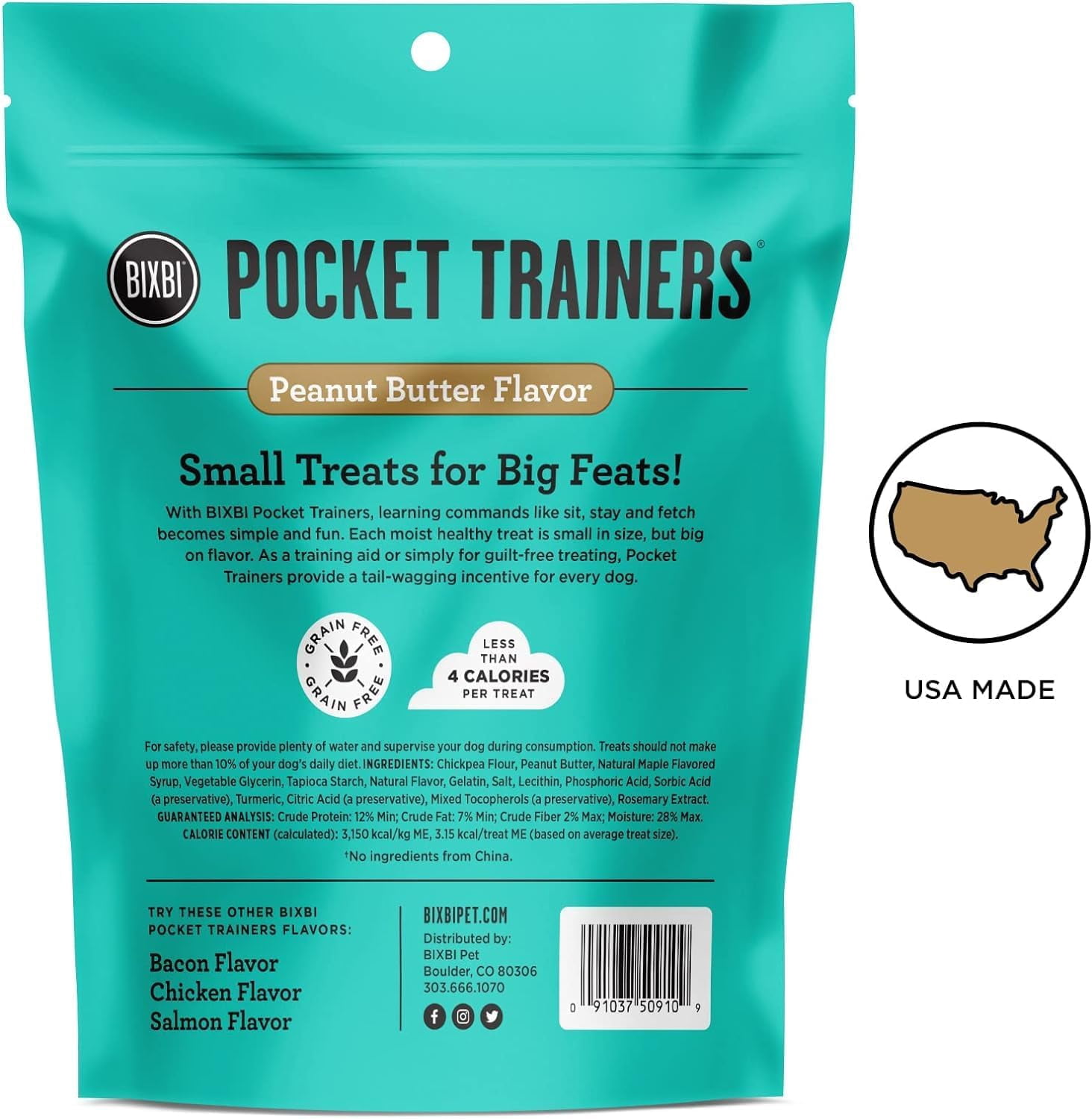 BIXBI Pocket Trainers Dog Treats: (1) Peanut Butter, (1) Bacon and (1) Chicken (3 Bags Total, 6 Oz Each)